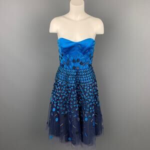 CAROLINA HERRERA 6 Royal Blue & Navy Cotton / Polyester Strapless A-Line Dress